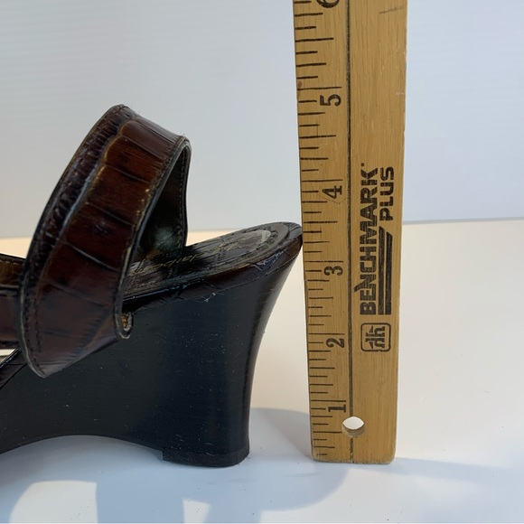 Liz Claiborne Wedge Sandals Durango Leather Brown Embossed Alligator Siz… - Picture 15 of 15